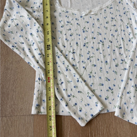 Floral Top Blue Flowers Cottage core Long-sleeve Y2K Style Basic Essential H&M - Picture 4 of 5